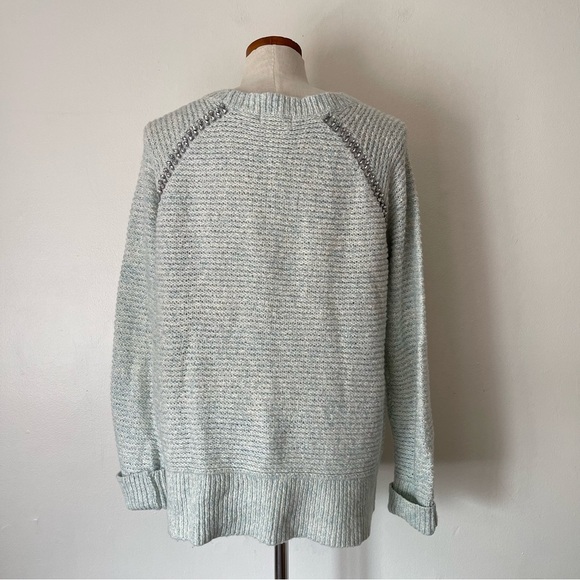 Anthropologie Sleeping on Snow Light Blue embellished sweater oversized Medium - Picture 4 of 6